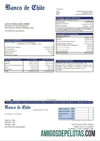 Chile Banco De Chile Extrato de hipoteca bancária Scr exemplo real